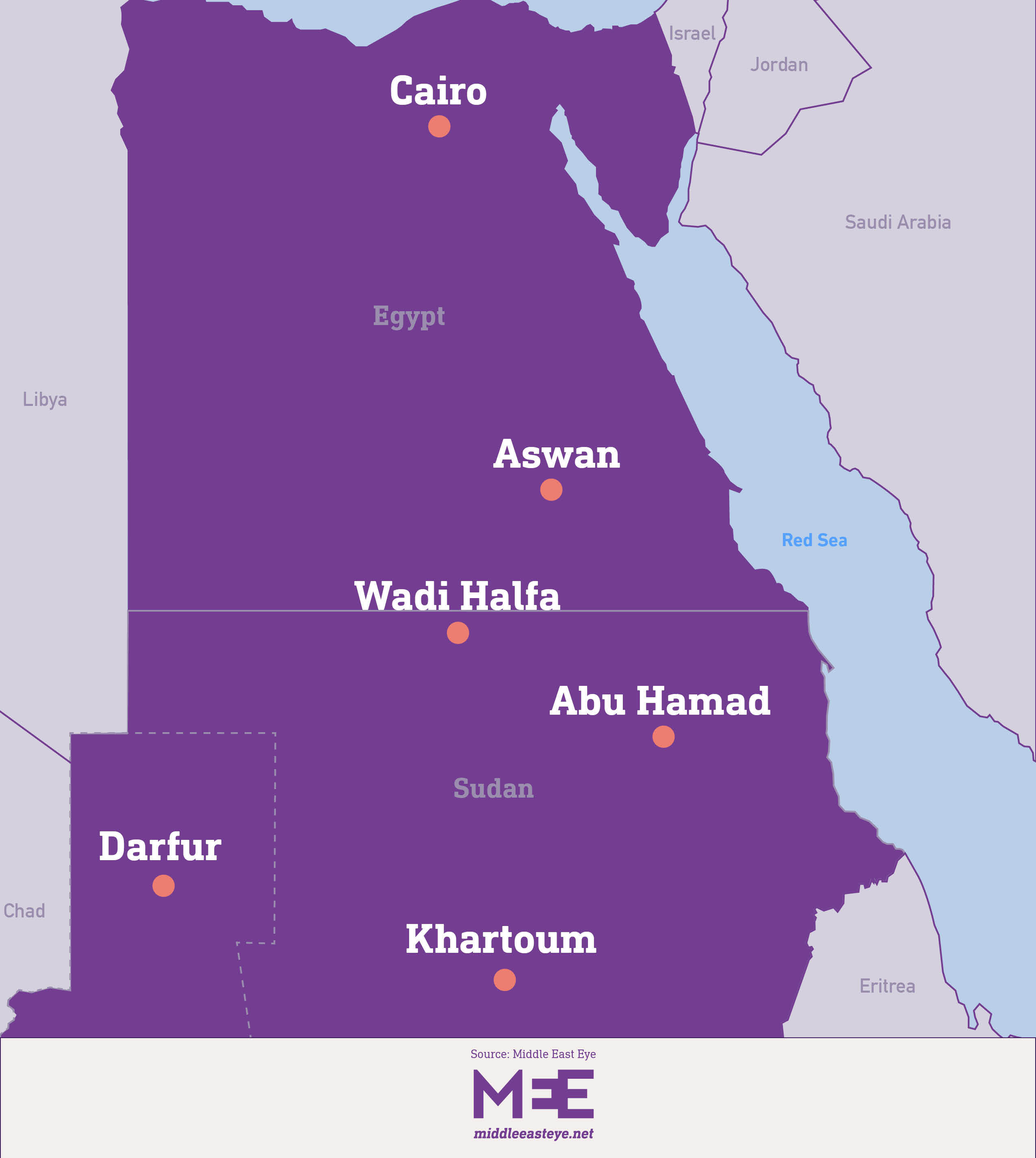 Egypt Sudan Aswan map