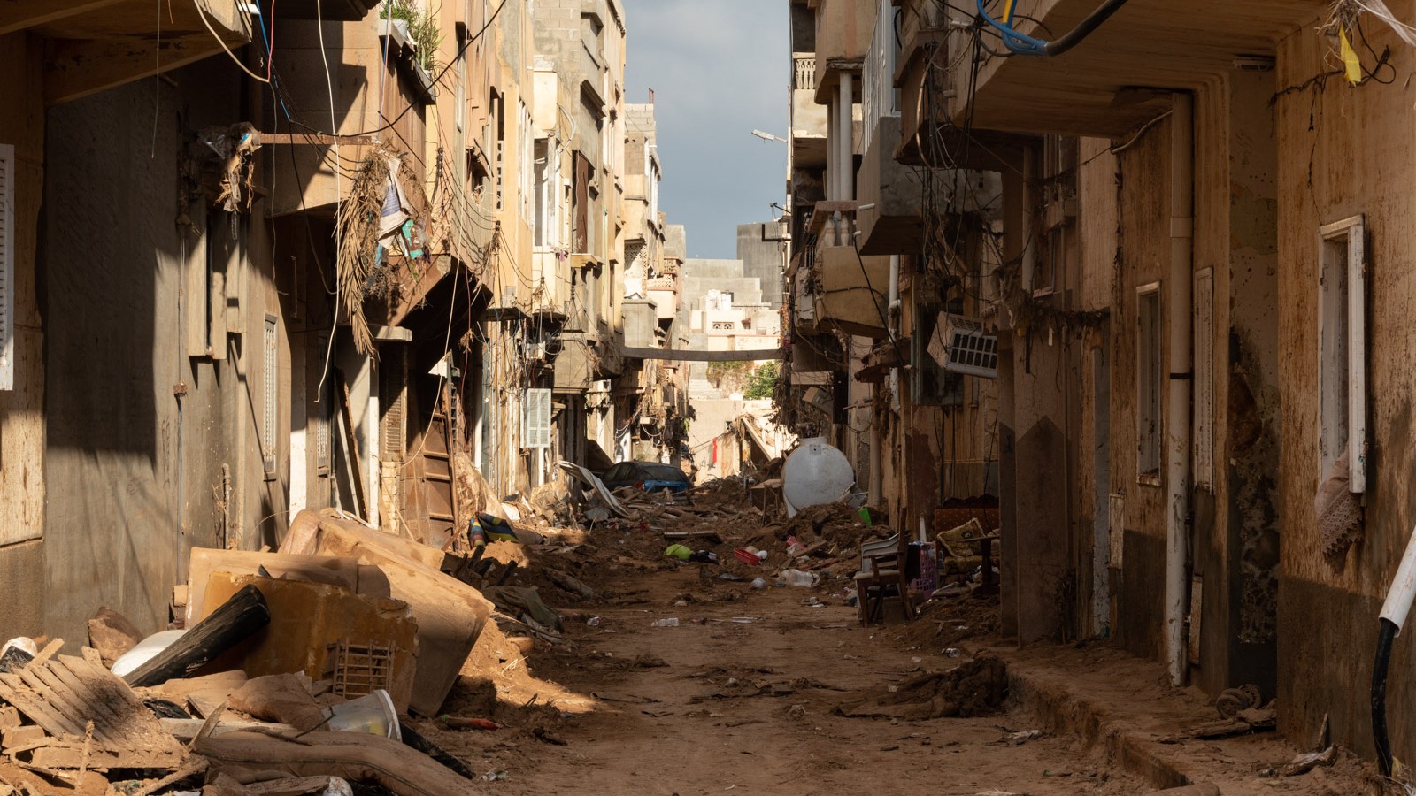 A view of a ruined street in Libya's Derna (MEE/Taha Jawashi)
