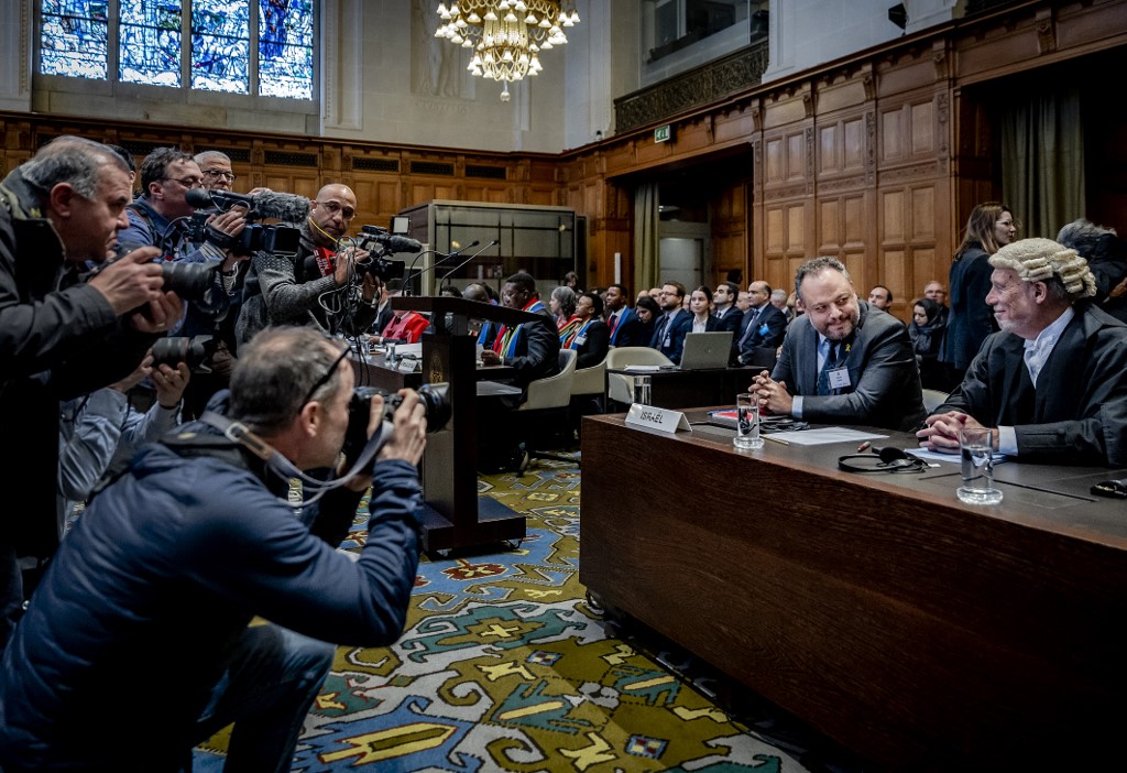 Tal Becker, legal counselor of Israel's Foreign Affairs Ministry, at the ICJ ahead of the genocide case against Israel brought by South Africa, 11 January 2024 (Remko de Waal/AFP)