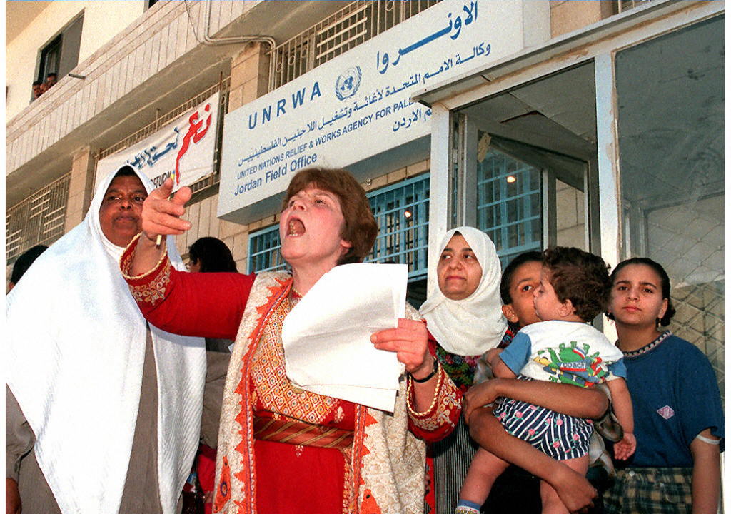 Palestinian women demonstrate in September 1997 in front of Unrwa's offices in Jordan (Jamal Nasrallah/AFP)
