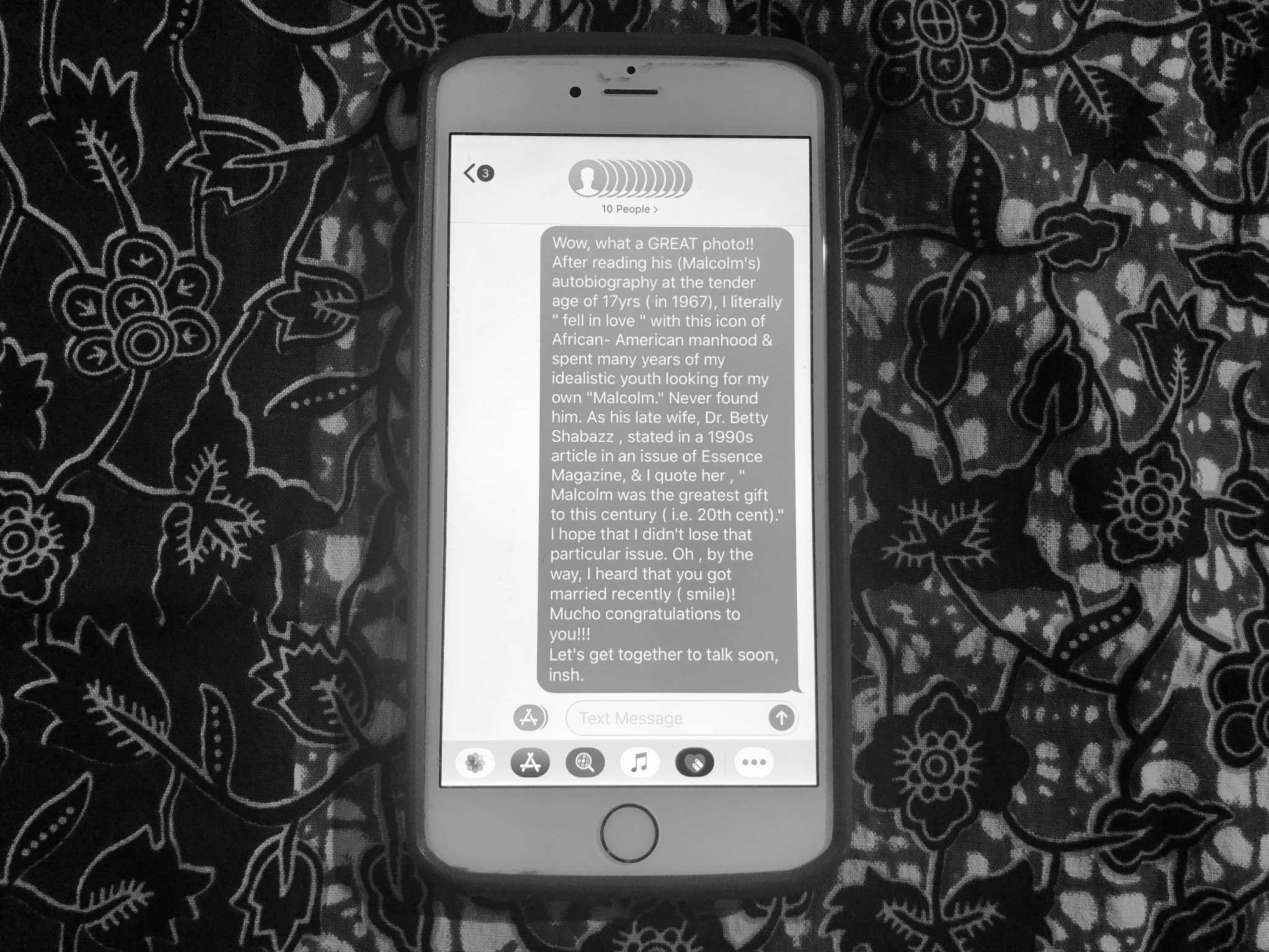Umi's text message to a friend in 2015 calling Malcolm X an 'icon in African-American manhood' (Umi's Archive))