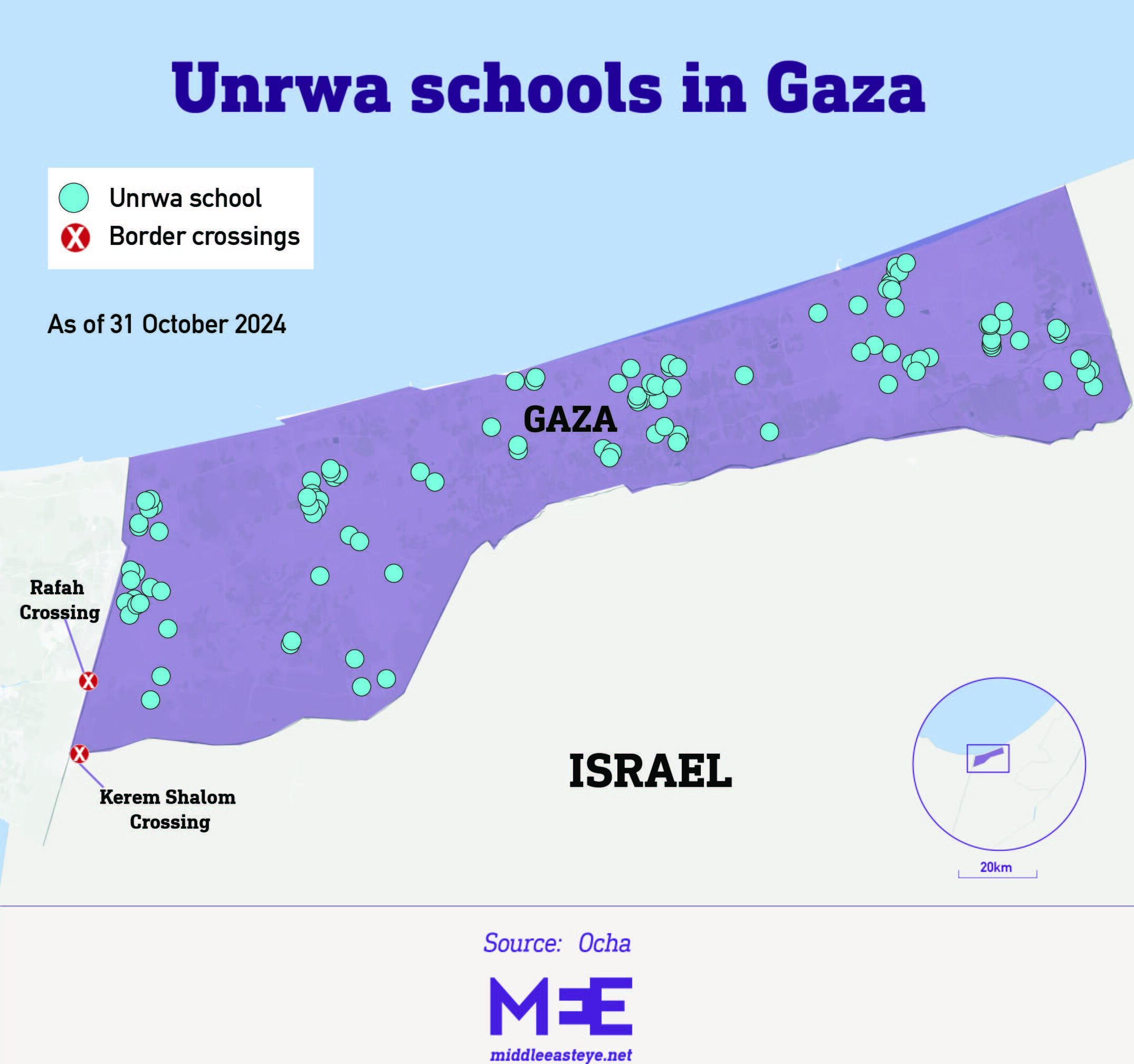 map Unrwa schools in Gaza