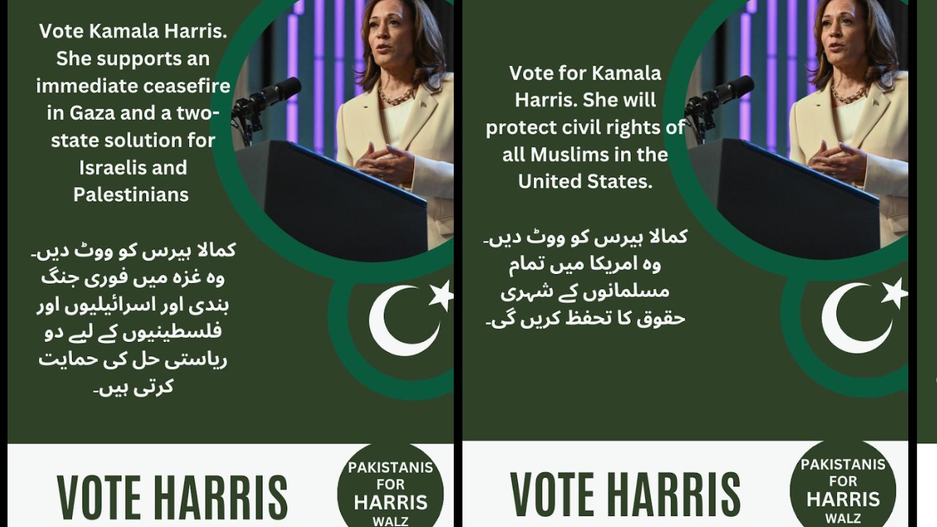 Graphics created for Pakistani Americans supporting Harris (MEE/Muslims for Harris)