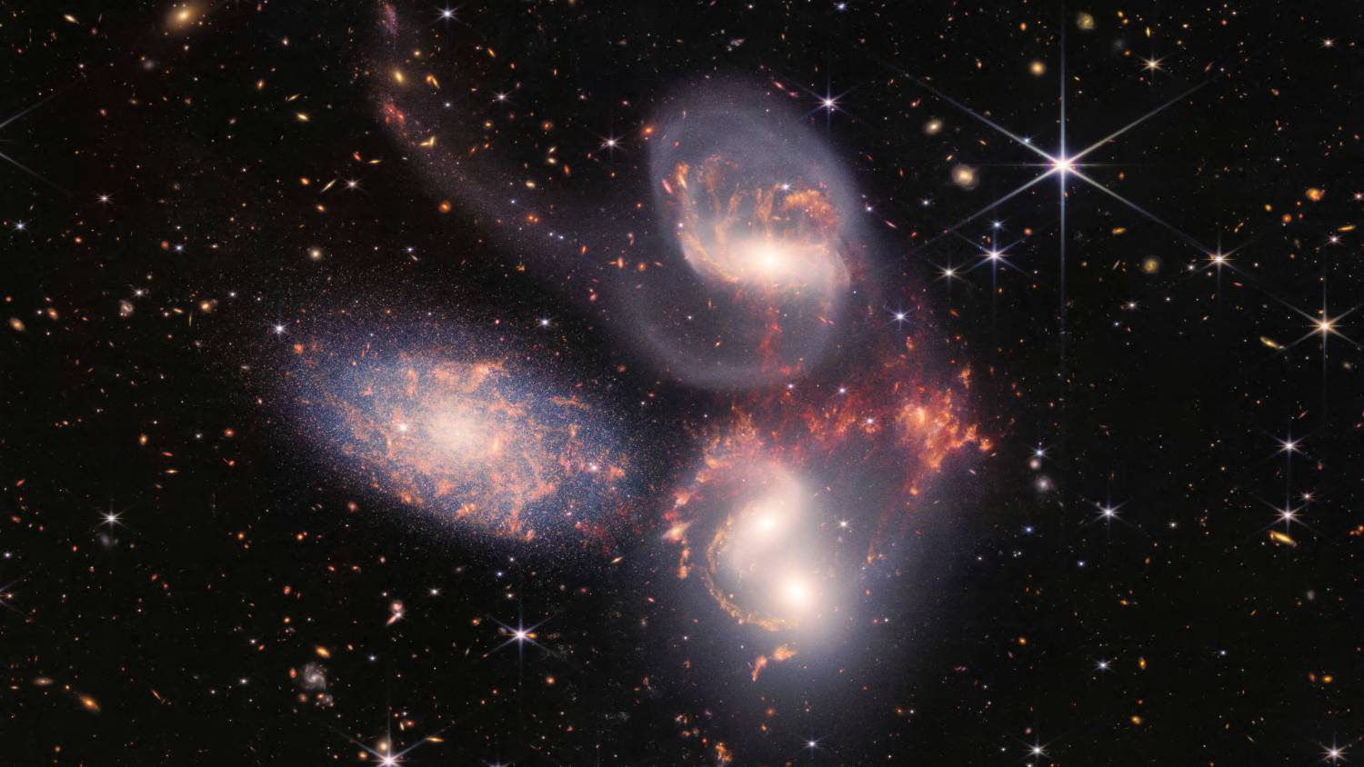 Stephan’s Quintet a grouping of five galaxies is the latest of a series of images taken by Nasa's James Webb Space Telescope (NASA/AFP)