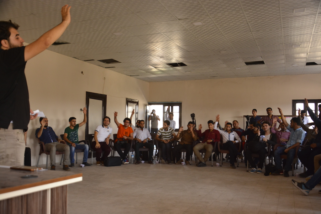 A meeting of the Media Workers Association of Eastern Ghouta (Harun al-Aswad)