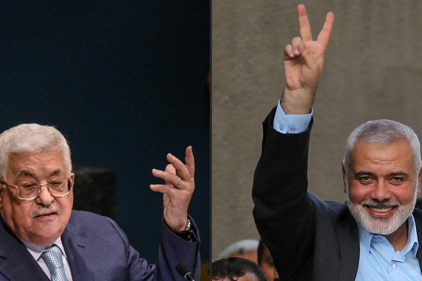 This combination of pictures created on 11 January, 2019 shows (L) Palestinian president Mahmoud Abbas and Hamas leader Ismail Haniyeh (AFP)