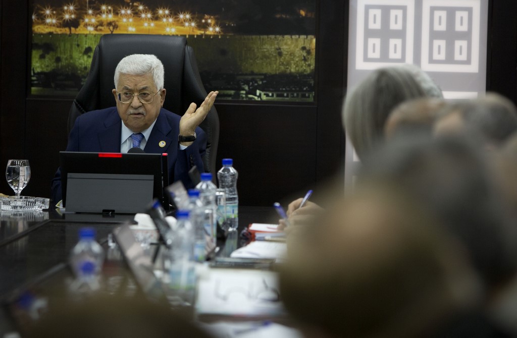Palestinian President Mahmoud Abbas speaks in Ramallah on 29 April (AFP)