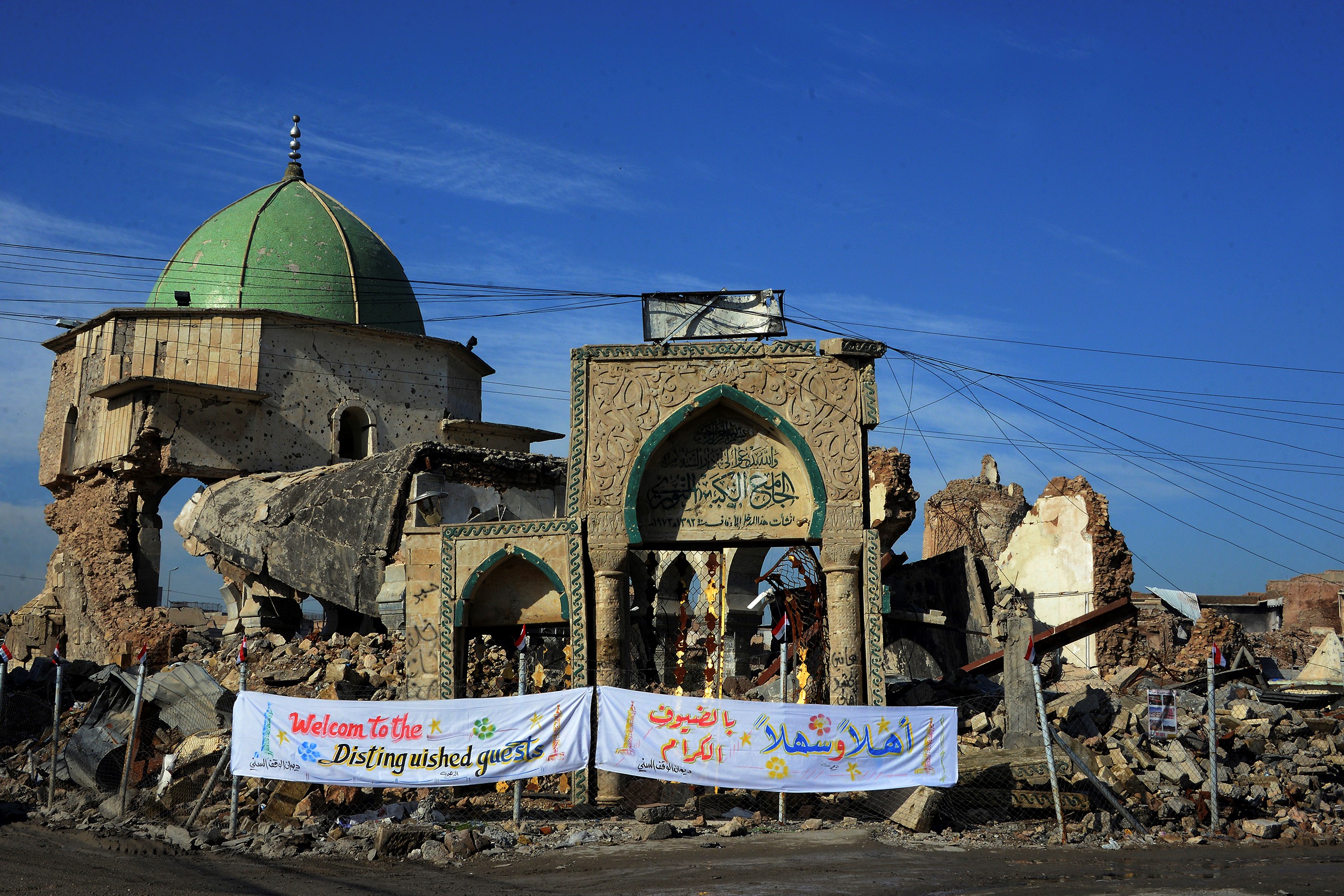 La mosquée al-Nouri où Al-Baghdadi est apparu publiquement il y a 5 ans (AFP)