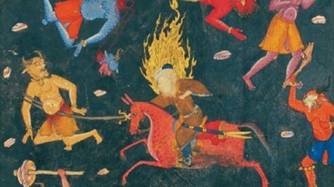 Imam Ali, the son-in-law of Prophet Muhammad and a revered figure especially in Shia Islam is seen here battling with jinn (Unknown artist, Public Domain)