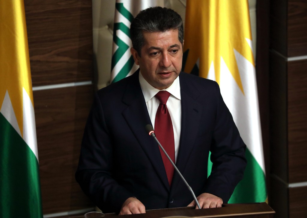 Kurdish Prime Minister Masrour Barzani speaks in Erbil in July 2019 (AFP)