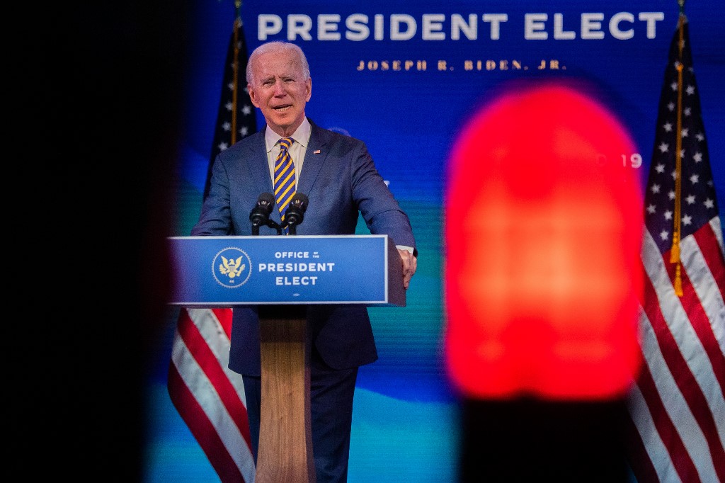 President-elect Joe Biden speaks in Wilmington, Delaware, on 29 December (AFP)