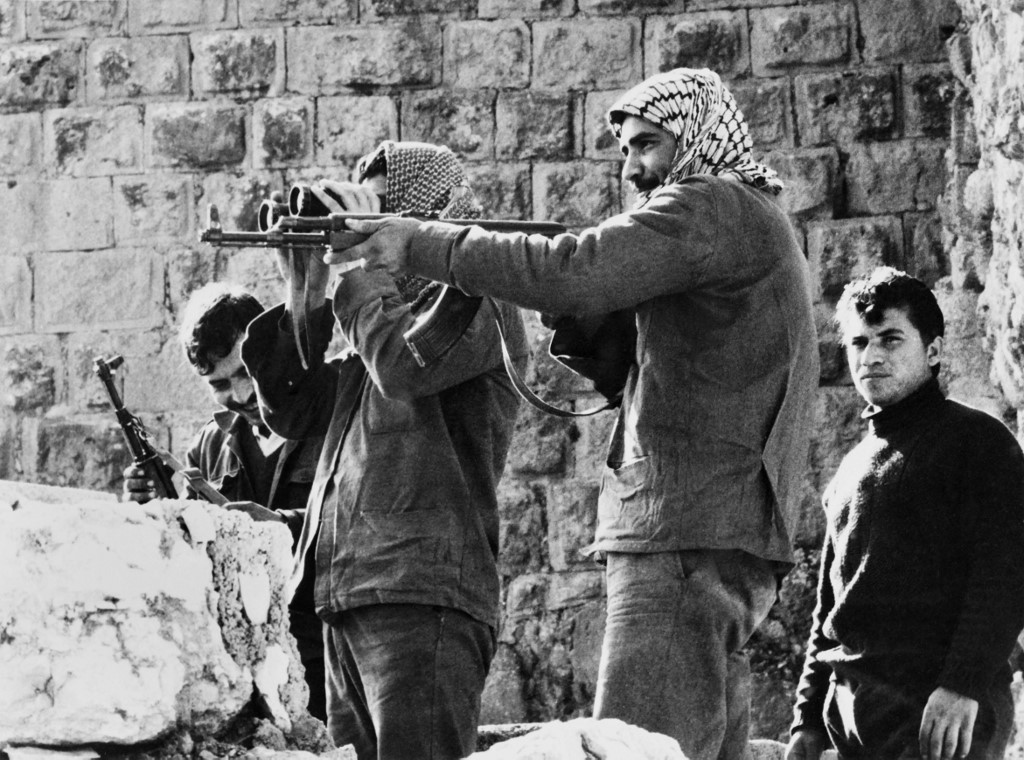 Palestinians fedayeen keep a watch on the surroundings of the Ajloun castle where they have taken up position, on 22 December 1970 (AFP)