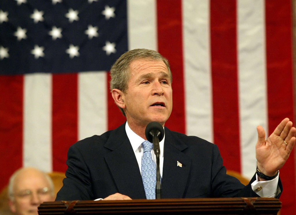 Then-US President George W Bush delivers his State of the Union address in Washington in January 2002 (AFP)