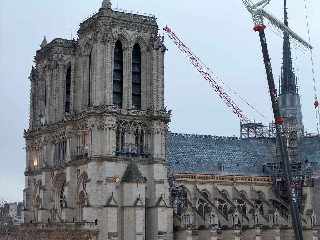 This aerial picture, taken on 22 November 2024, shows Notre-Dame de Paris cathedral a few days before its reopening (Damien Meyer/AFP)