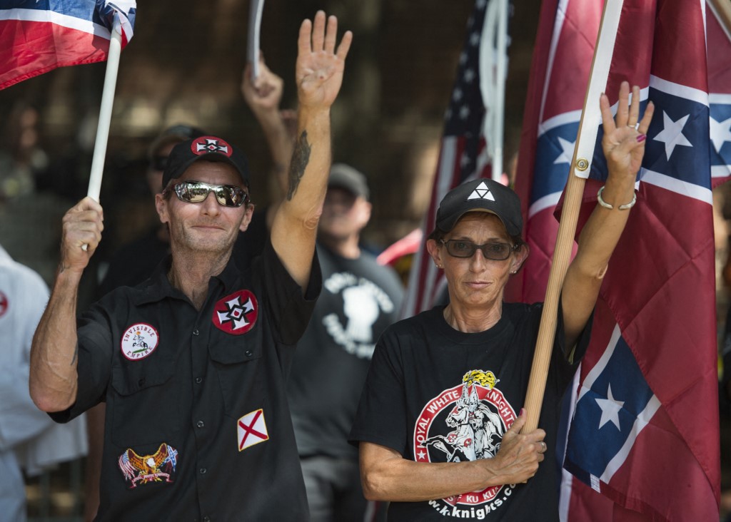 Far-right demonstrators hold a rally in Charlottesville, Virginia, in July 2017 (AFP)