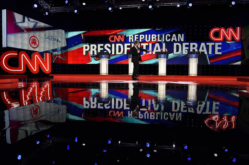 CNN’s Republican presidential debate stage is pictured in Florida in 2016 (AFP)