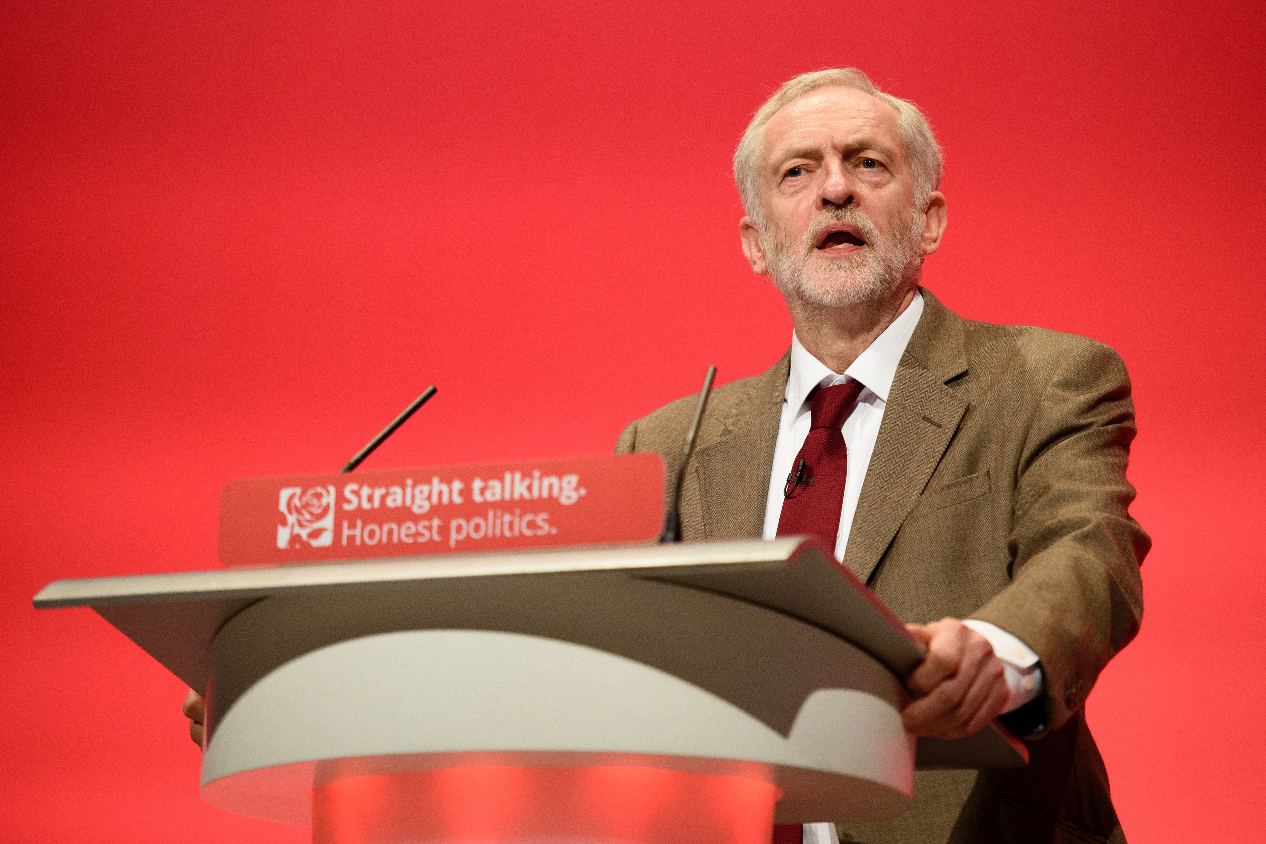 Jeremy Corbyn gives his first leader's speech at the Labour Party conference in 2015 (AFP)