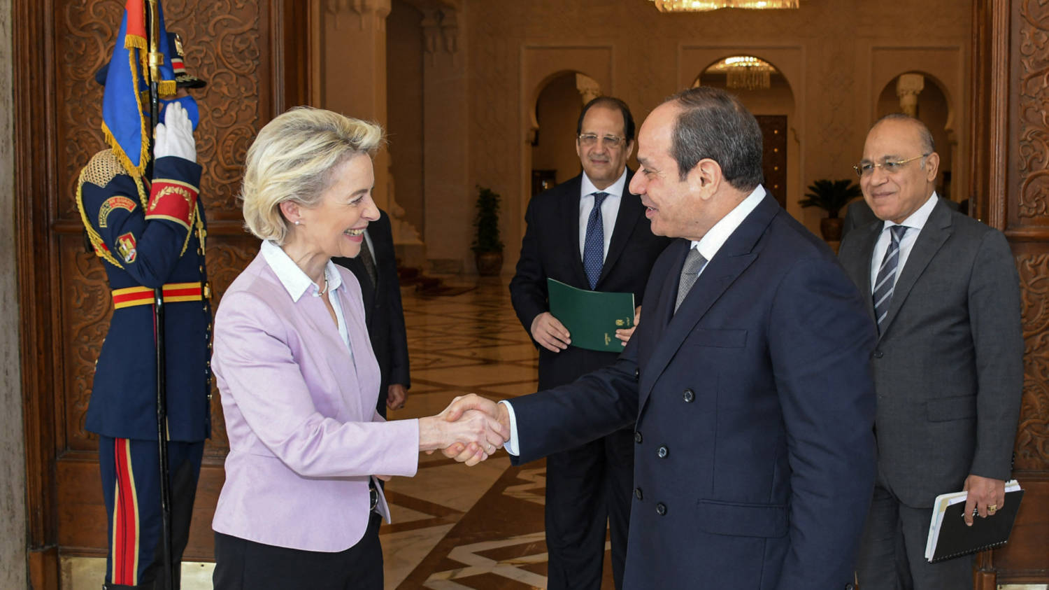 President of the European Commission Ursula von der Leyen and President Abdel Fattah al-Sisi meet in Cairo in June 2022 during the signing of the gas deal with Israel (AFP)