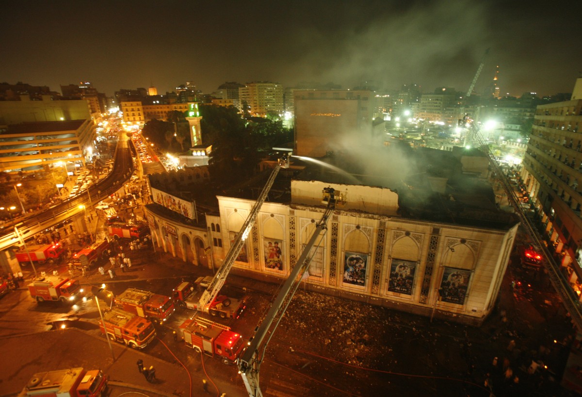 Firemen battle a fire inside the National Theatre in Cairo on 27 September, 2008 (Reuters/Asmaa Waguih)