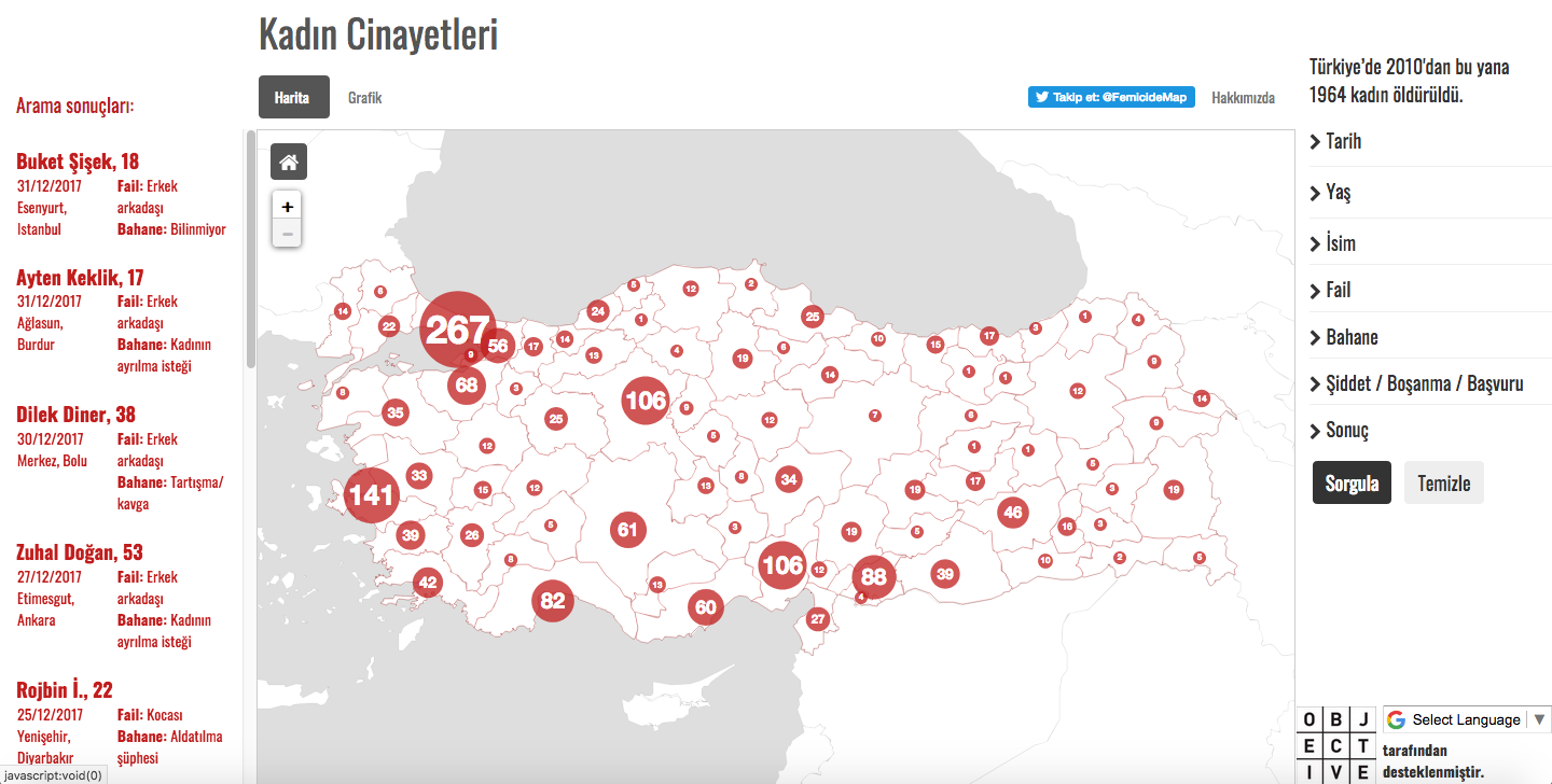 A snapshot of the Turkish Femicide Map (screengrab)