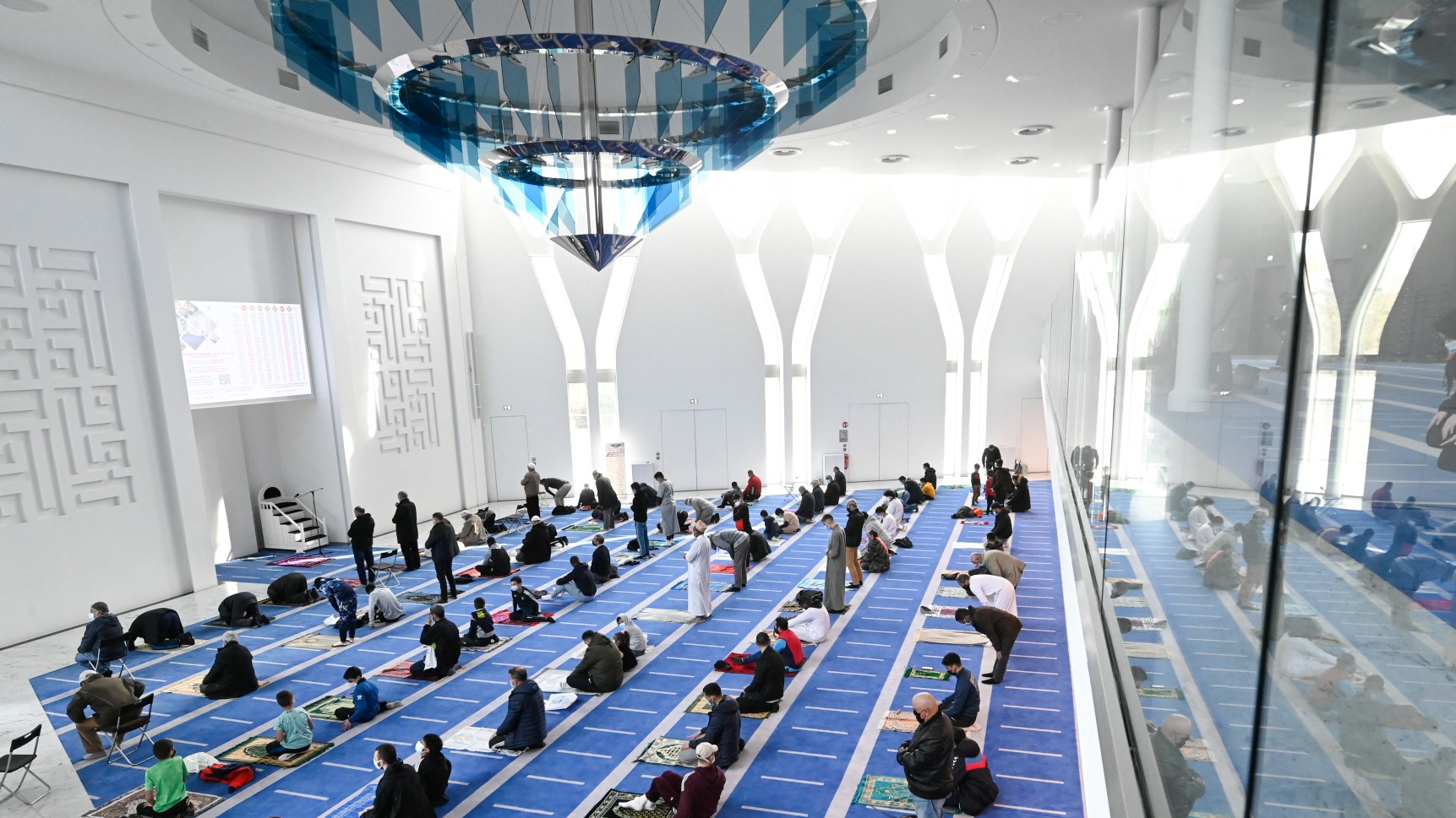 Muslim worshippers pray on the first day of the holy month of Ramadan on April 13, 2021