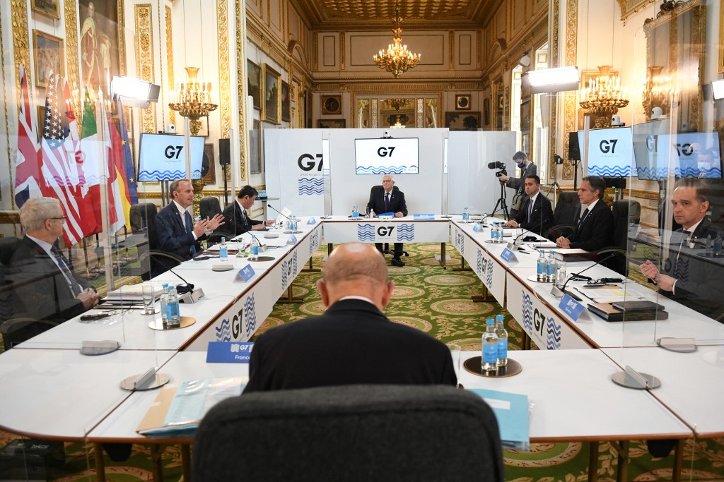 The G7 foreign ministers meet in London on 4 May 2021 (AFP)