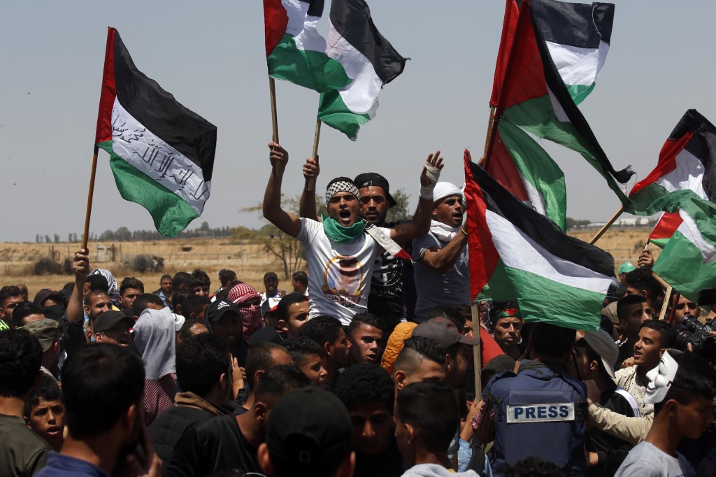 Palestinians in southern Gaza mark the Nakba anniversary in May 2019 (AFP)