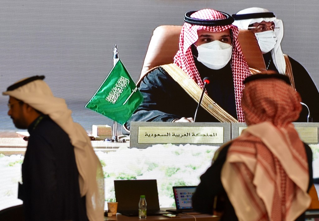 Saudi Crown Prince Mohammed bin Salman speaks at the GCC summit on 5 January 2021 (AFP)
