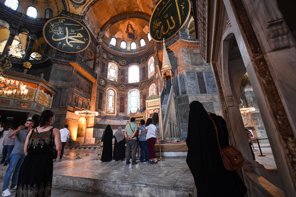 The interior of the Hagia Sophia in Istanbul is pictured on 10 July (AFP)