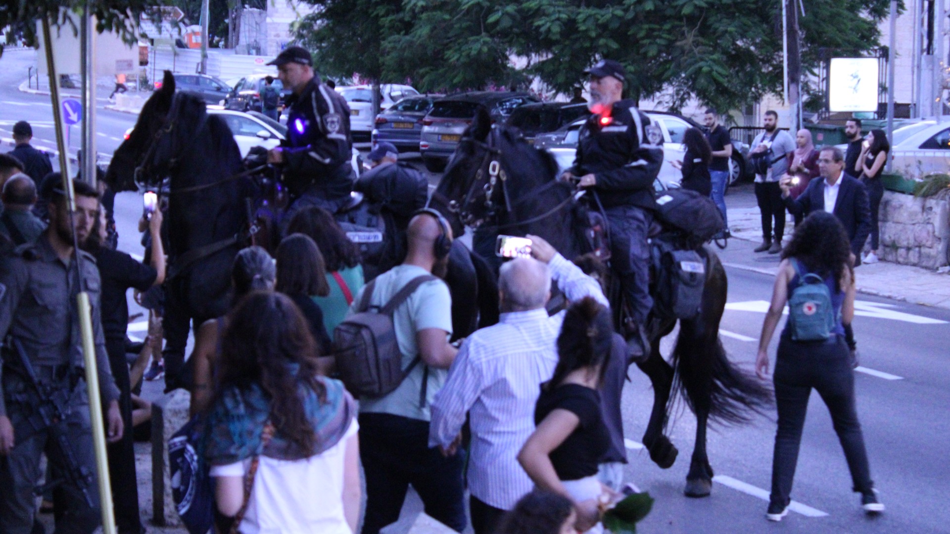 Mounted police confront protesters in Haifa (MEE/Vera Sajrawi)
