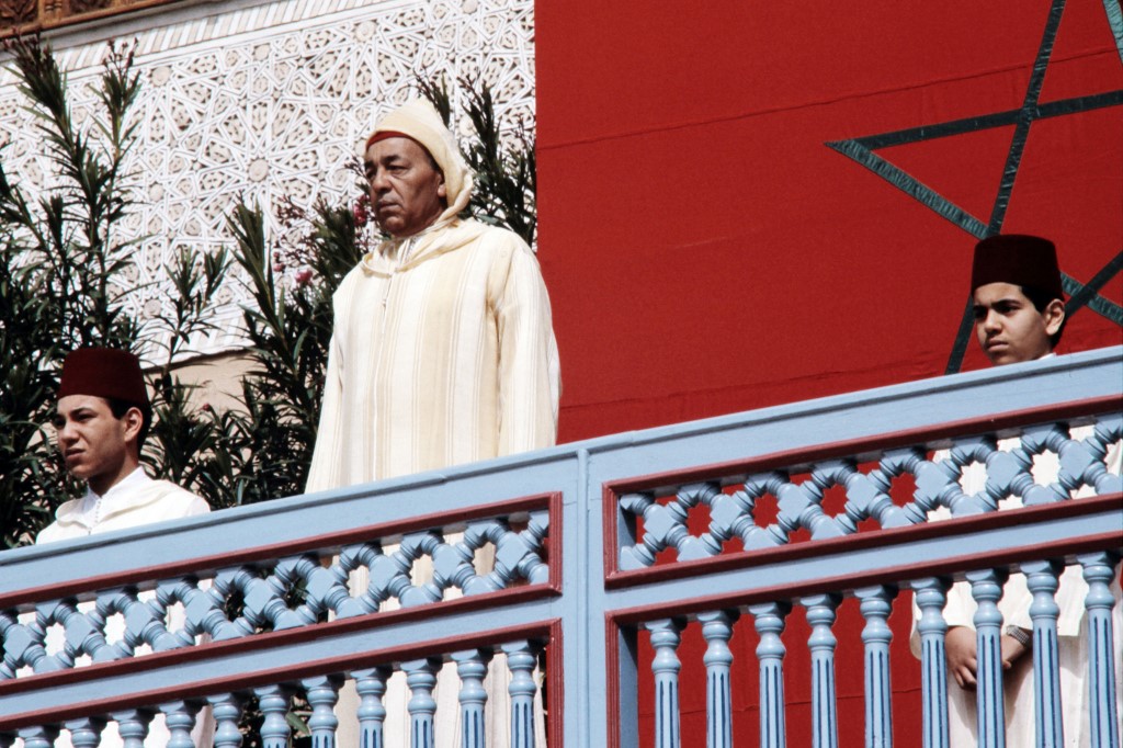 Hassan II is seen on the balcony of the Royal Palace in Marrakesh in 1985 (AFP)