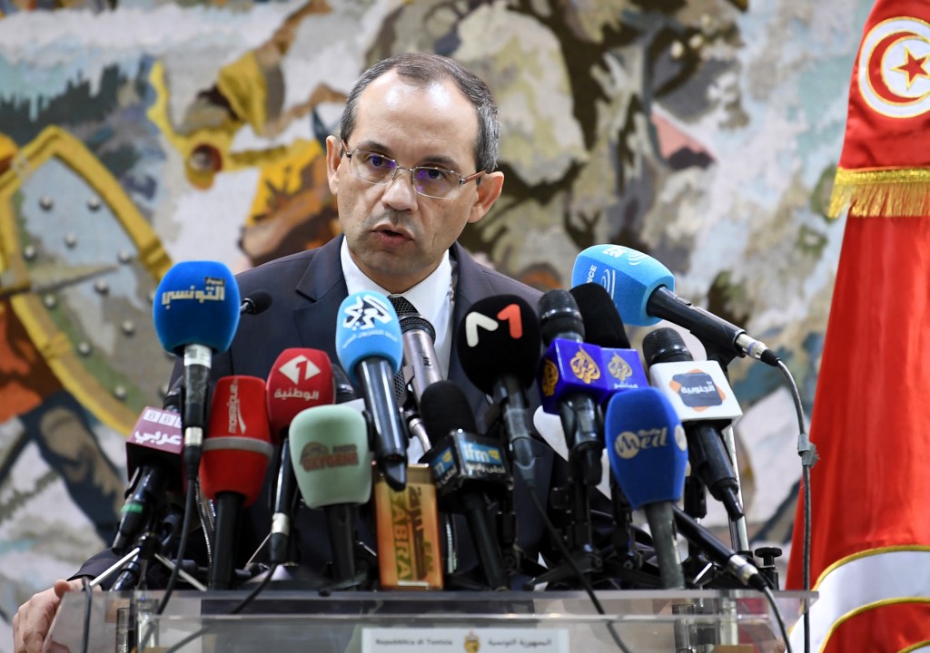 Tunisian Interior Minister Hichem Fourati speaking at a press conference in Tunis last year (AFP)