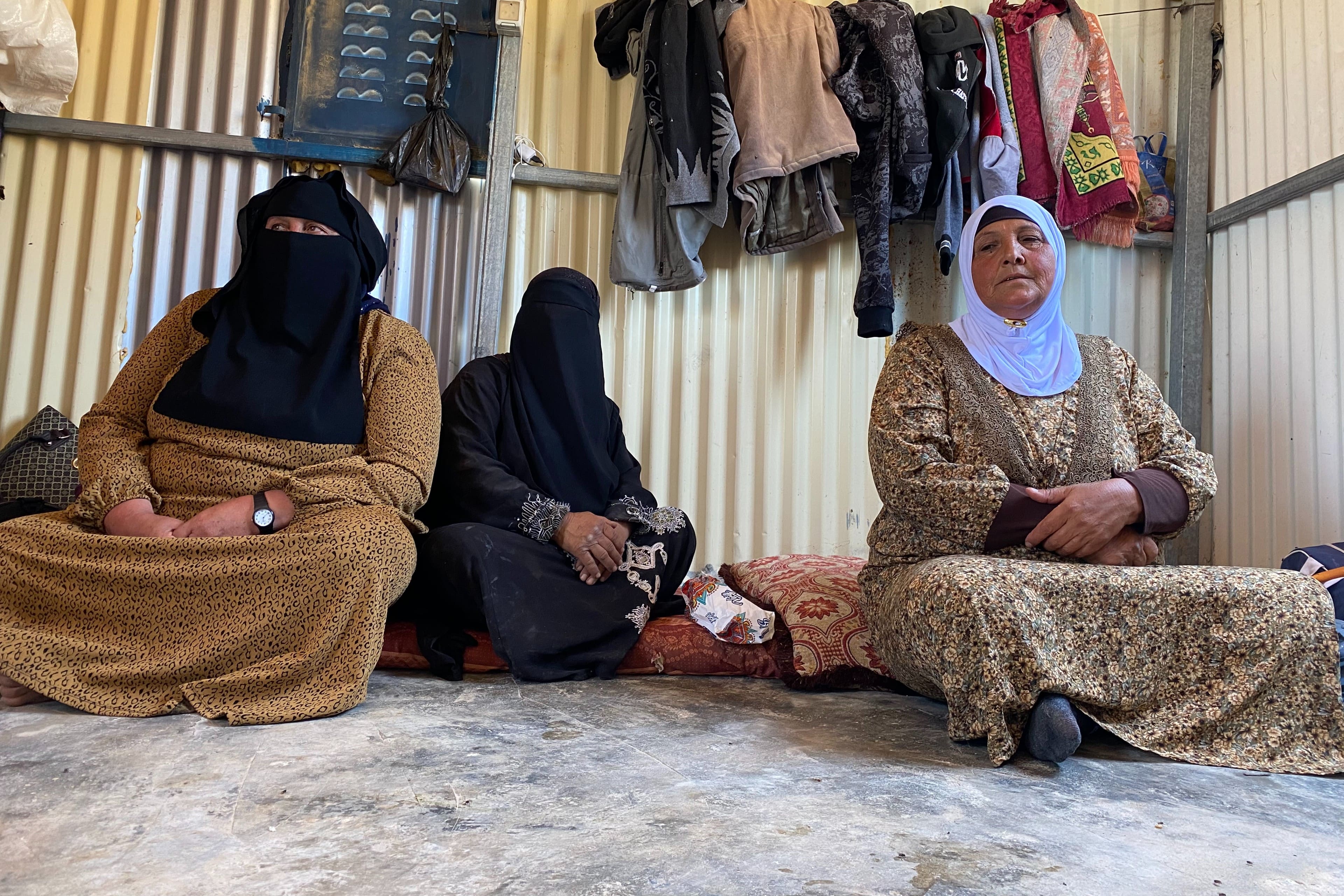 Halima al-Jabareen, 52, (L) and Fatima al-Jabareen, 58, (R) in their home in Masafer Yatta in the Israeli-occupied West Bank on 19 June 2022. (MEE/Shatha Hammad)