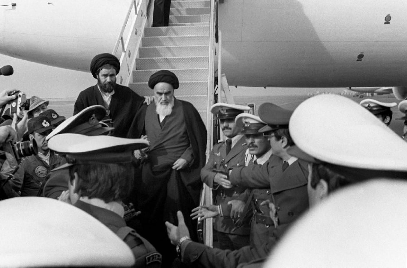 The Ayatollah Khomeini arrives in Tehran - but many Iranians went overseas after the 1979 revolution (file)