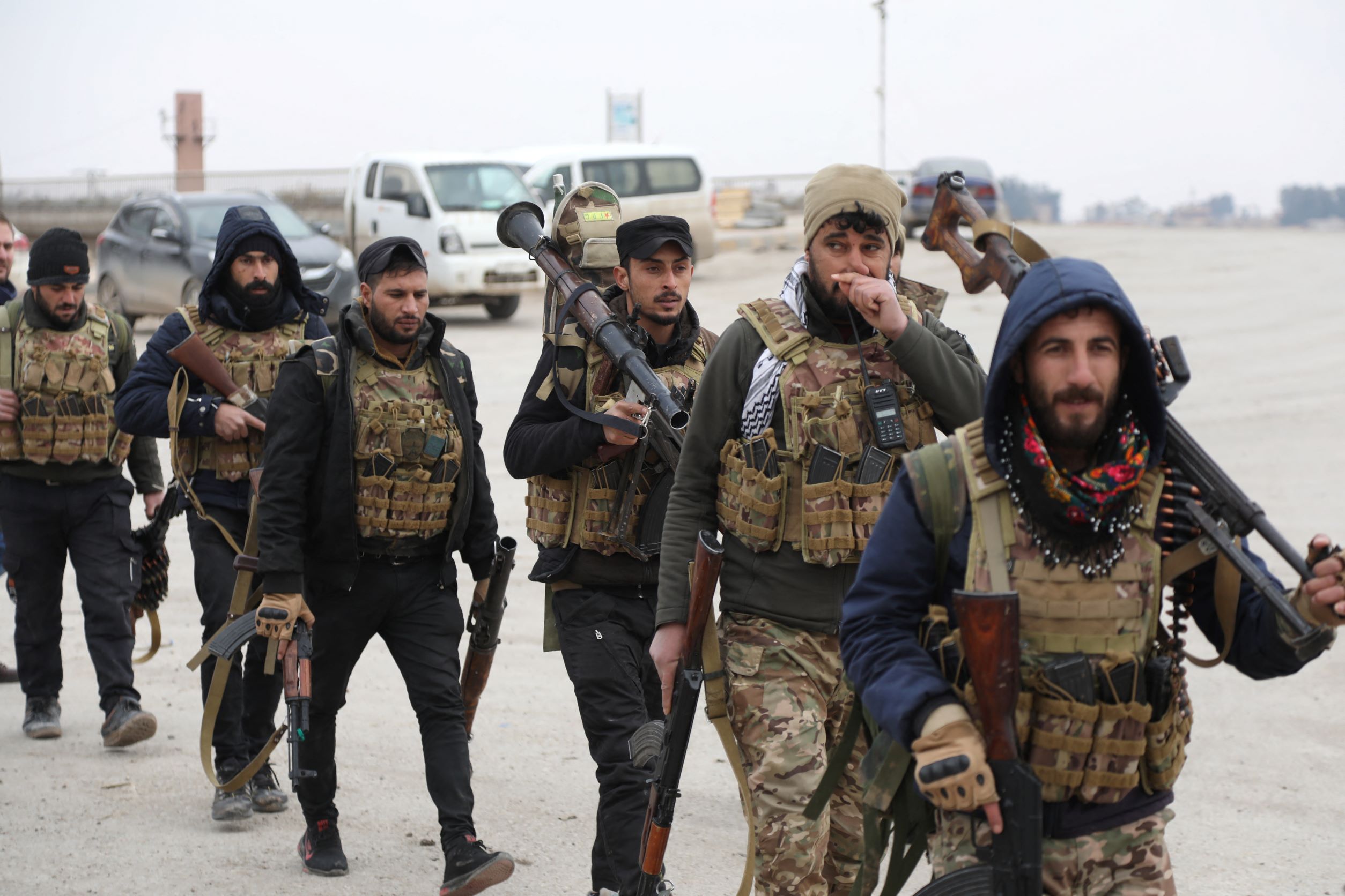 Members of the Syrian Democratic Forces are pictured in the northern Syrian city of Hasakeh on January 24, 2022 (AFP)