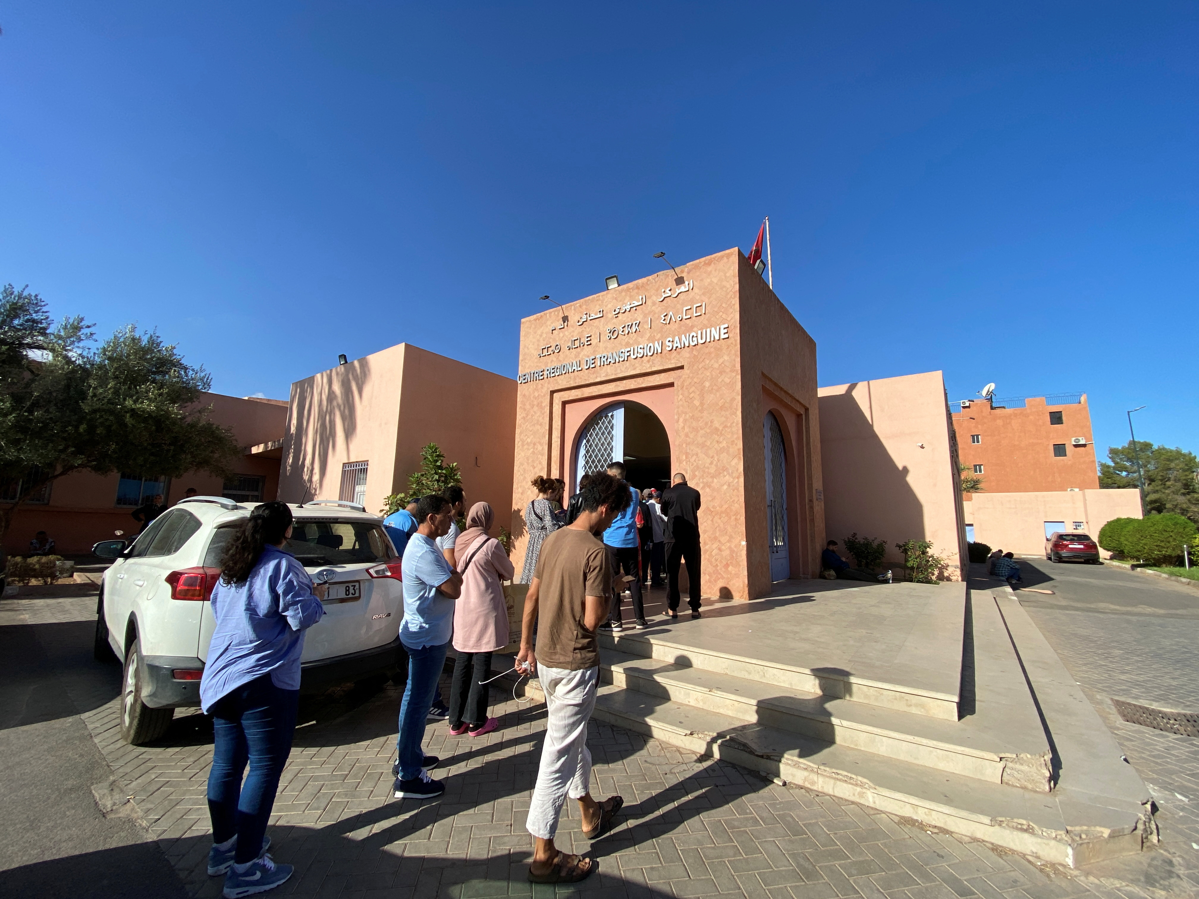 People line up for blood donation following a powerful earthquake, in the historic city of Marrakech, in Morocco, September 9, 2023. REUTERS/Abdelhak Balhaki