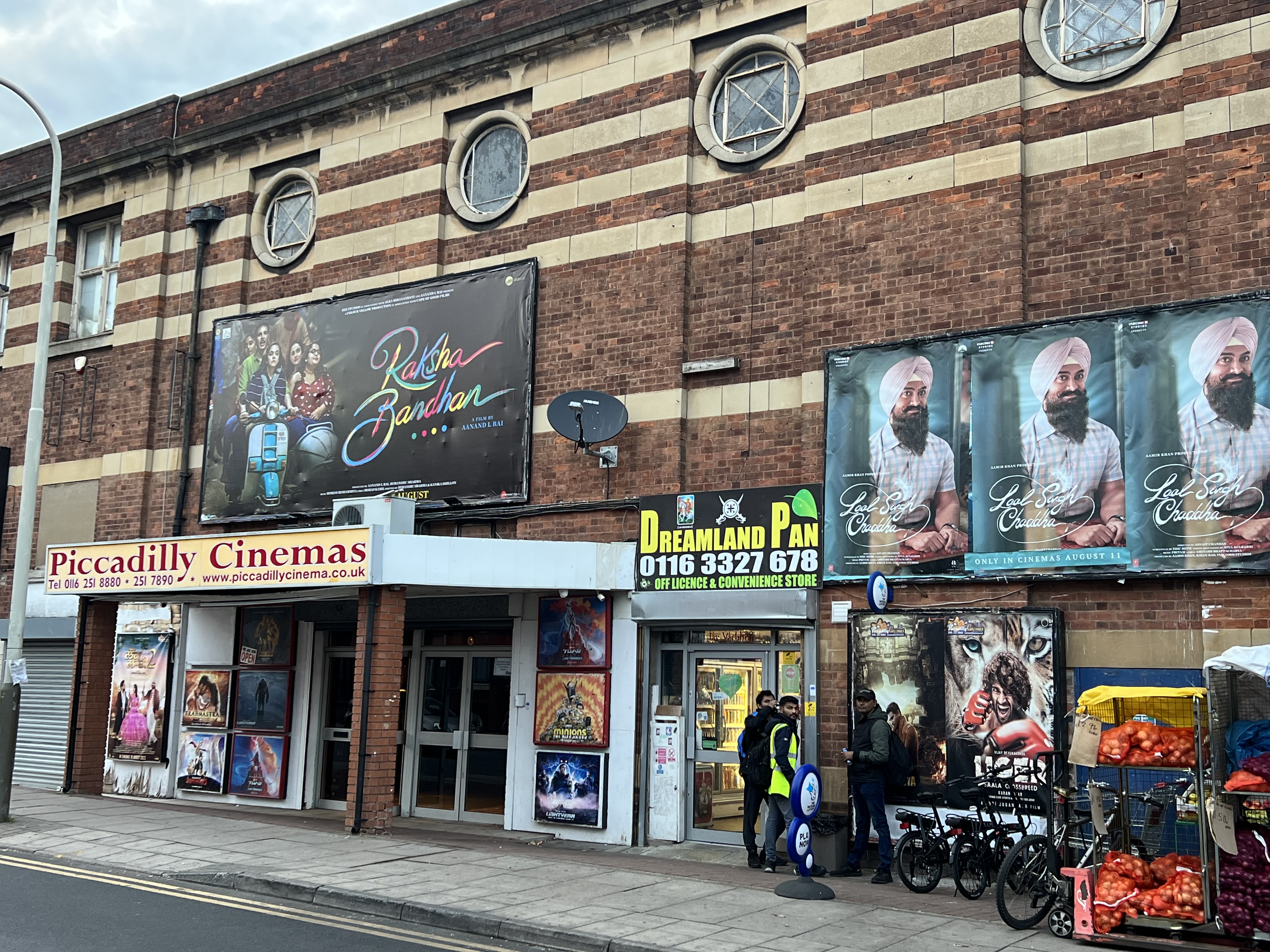 Dozens of Hindu youths chanted 'Jai Shri Ram' as they marched from Green Lane Road outside the Piccadilly Cinemas in Leicester (MEE/Areeb Ullah)