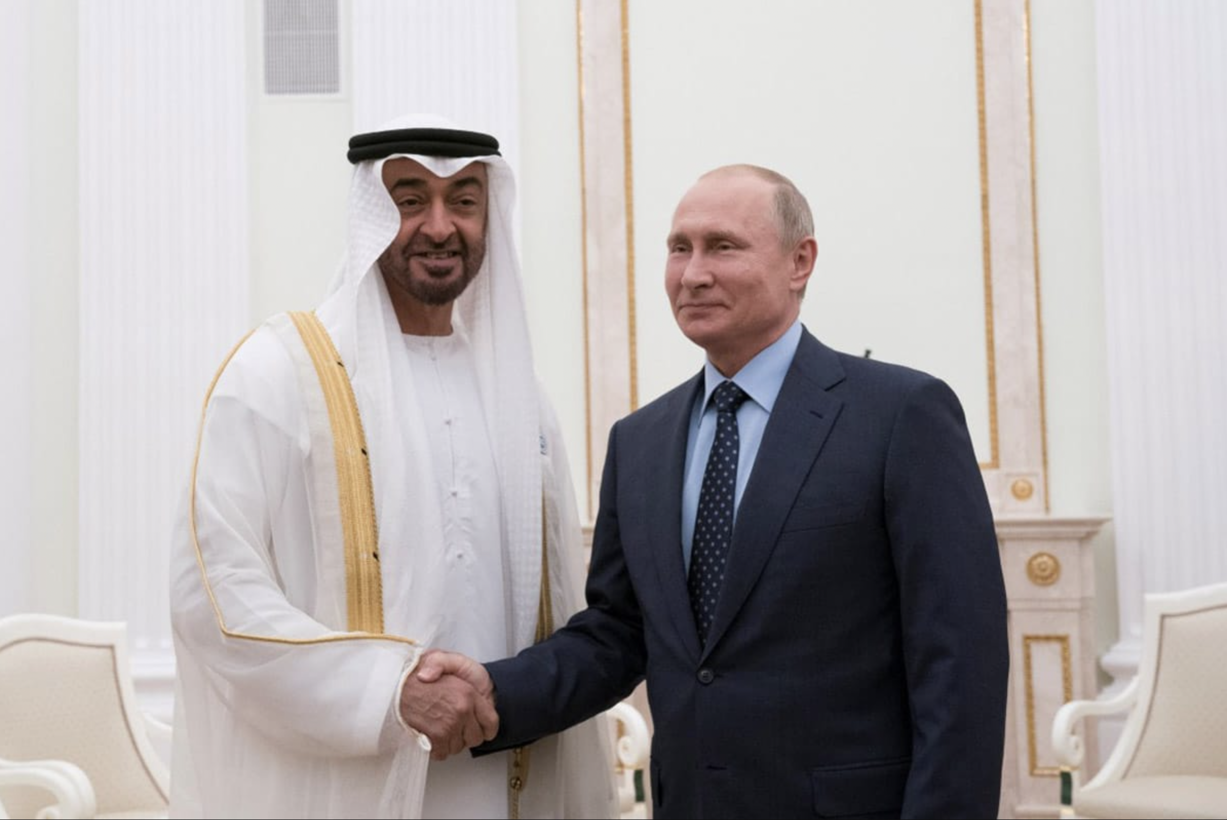 The UAE’s President Sheikh Mohamed bin Zayed meeting Russia’s President Vladimir Putin to discuss bilateral ties in a visit to Russia (AFP)