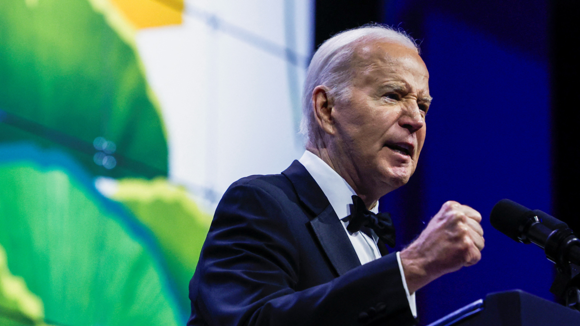 US President Joe Biden speaking at the Asian Pacific American Institute for Congressional Studies' 30th Annual Gala on 14 May 2024 (Reuters/Evelyn Hockstein)