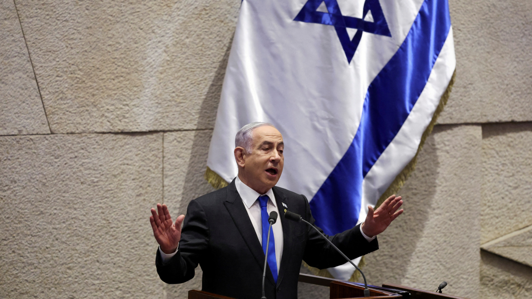 Israeli Prime Minister Benjamin Netanyahu attends a discussion in Israel's Knesset in Jerusalem on 17 July 2024 (Ronen Zvulun/Reuters)