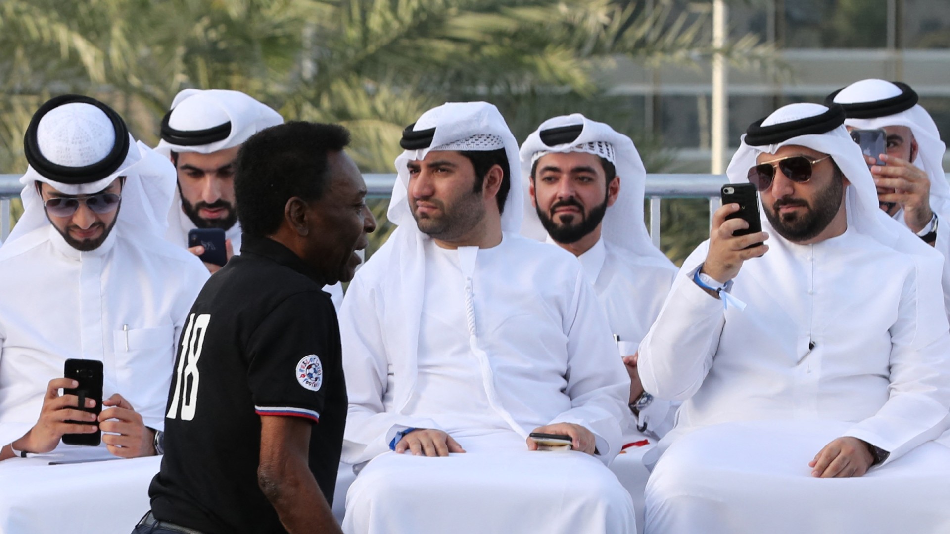 Brazilian football legend Pele arrives at the Dubai Opera gardens to attend a friendly football game in Dubai on 15 April 2018 (AFP)