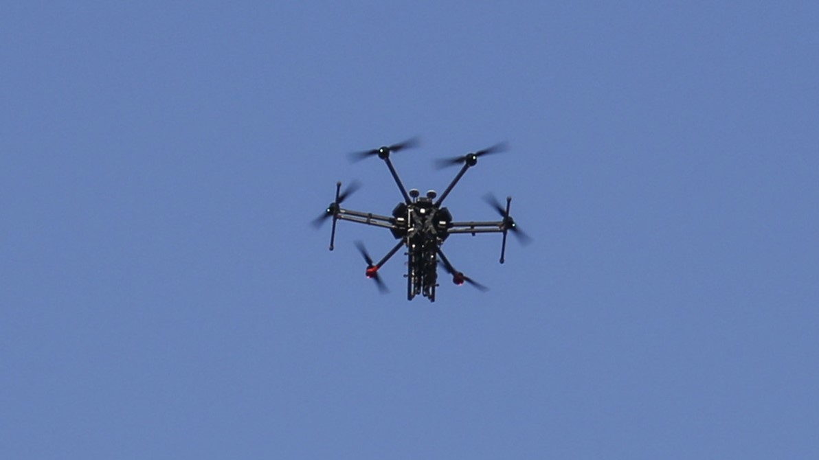 An Israeli quadcopter is seen over Gaza in 2018 (AFP/Said Khatib)