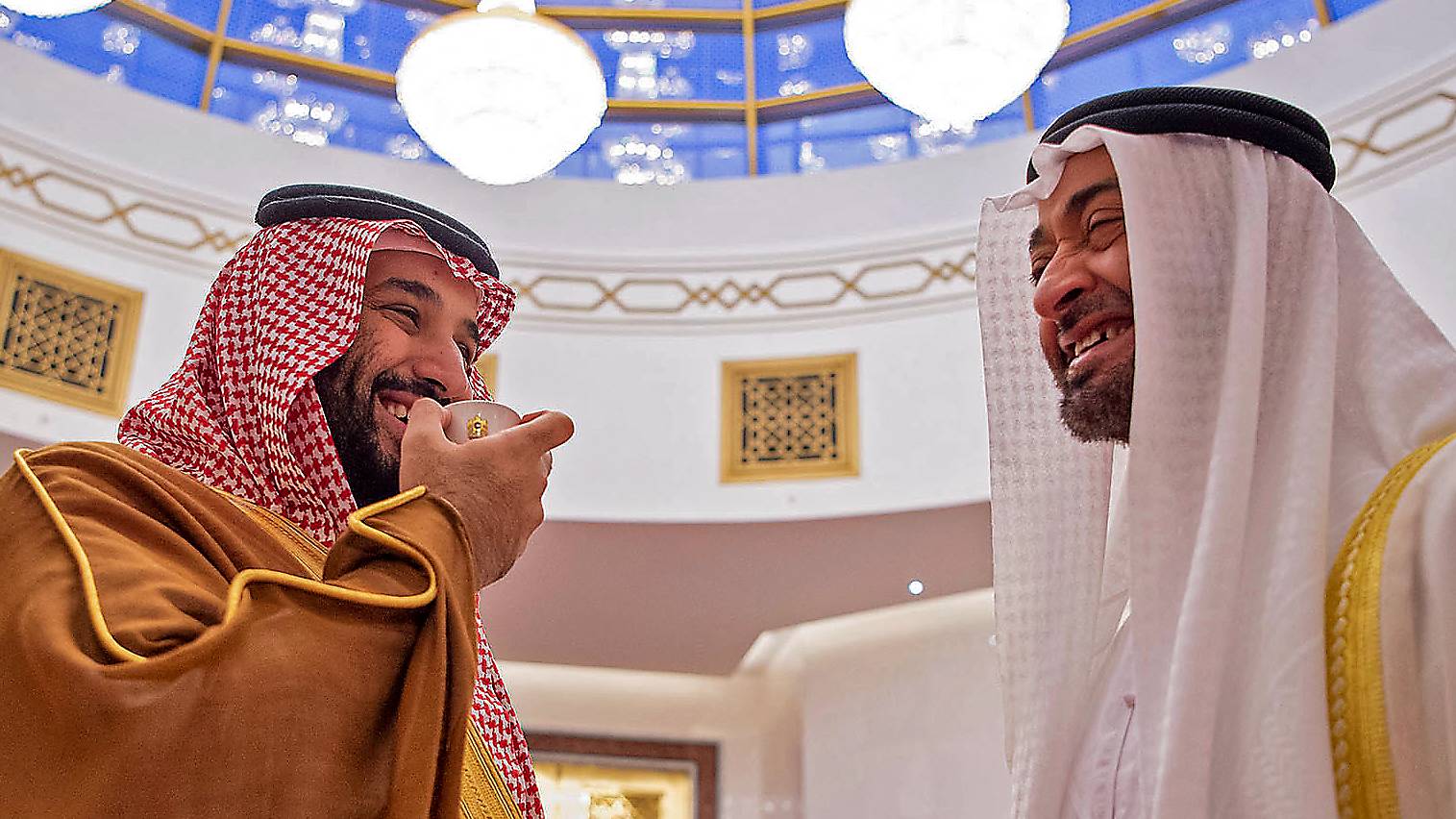 Abu Dhabi Crown Prince Mohammed bin Zayed (R) and Saudi Crown Prince Mohammed bin Salman are pictured in Abu Dhabi in November 2019 (AFP/Saudi Royal Palace)