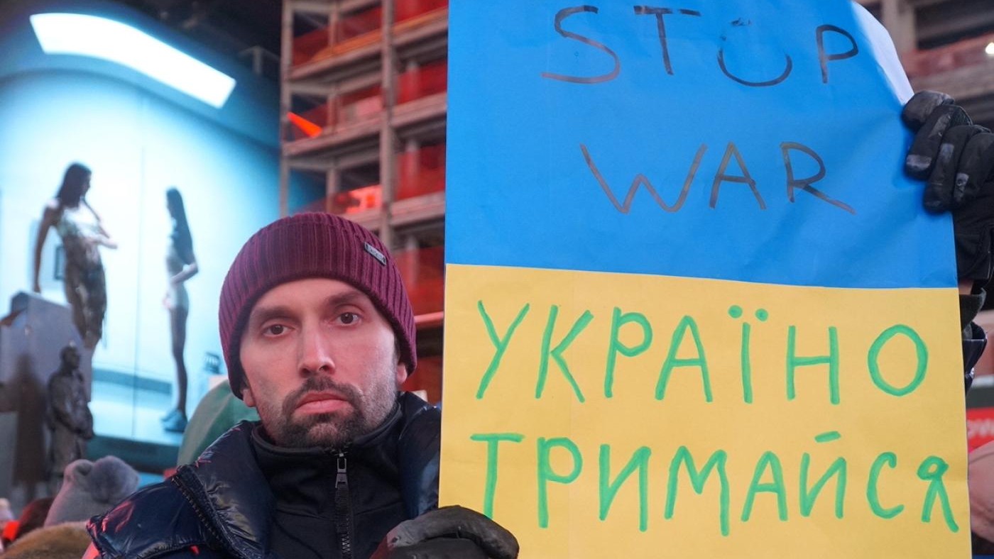 Ukrainian American protester in NYC Feb 25, 2022 