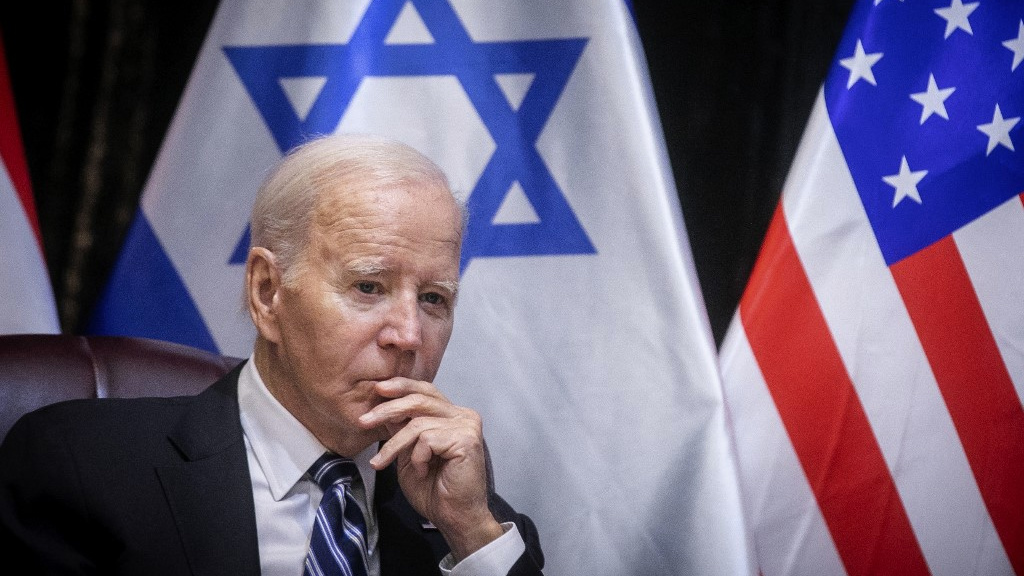 US President Joe Biden is pictured in Tel Aviv on 18 October 2023 (Miriam Alster/Pool/AFP)