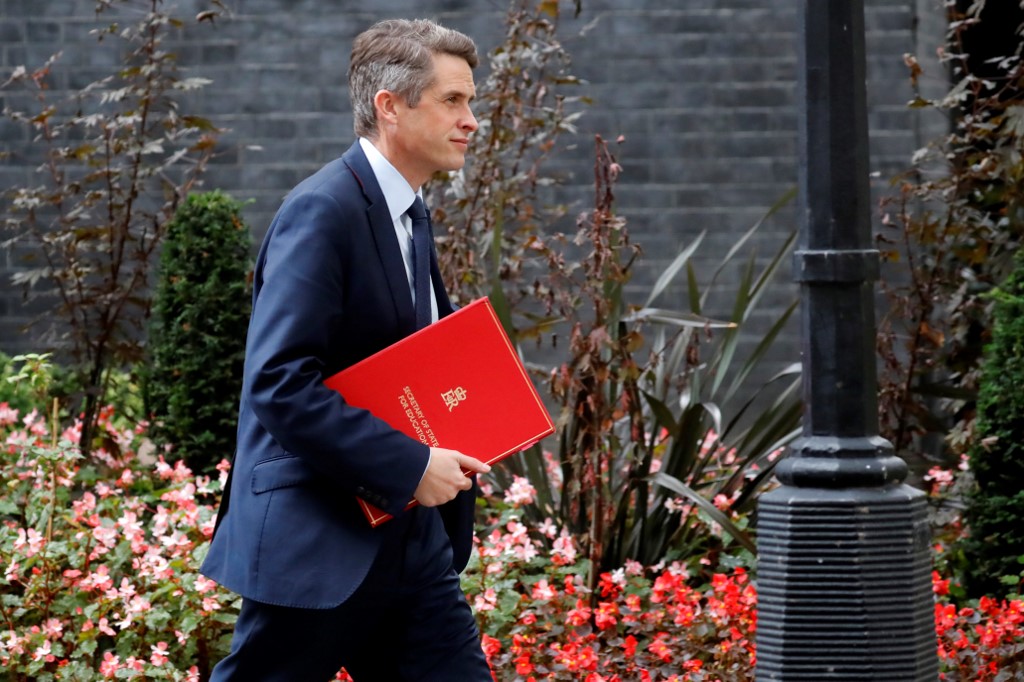 British Education Secretary Gavin Williamson is pictured in London in September 2020 (AFP)