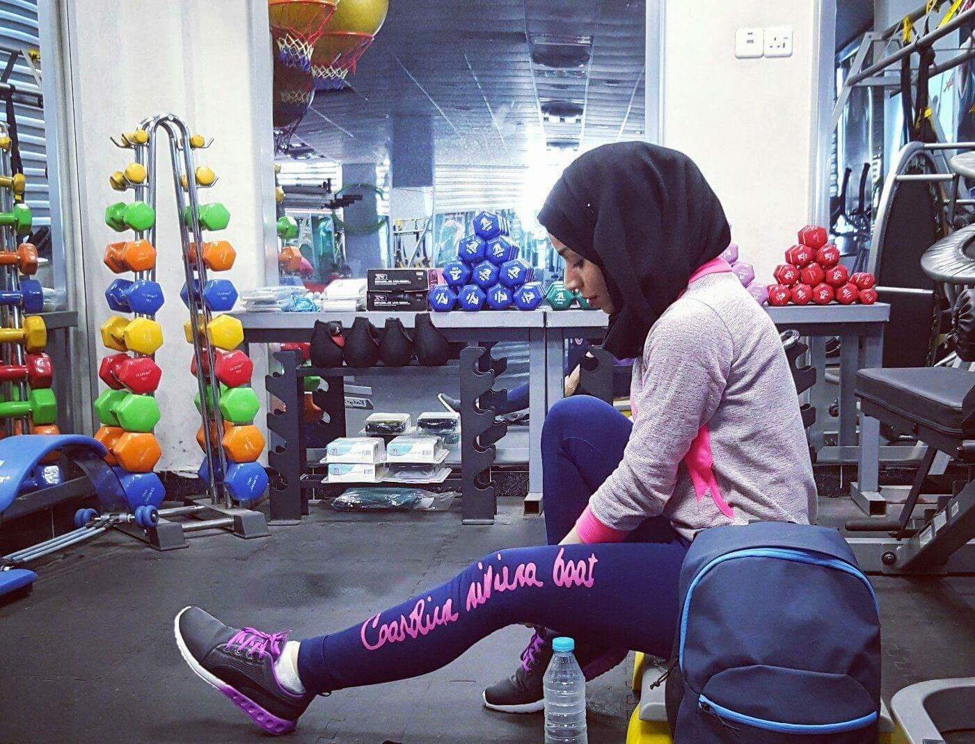 Riham Yacoub in her gym in Basra (Facebook)