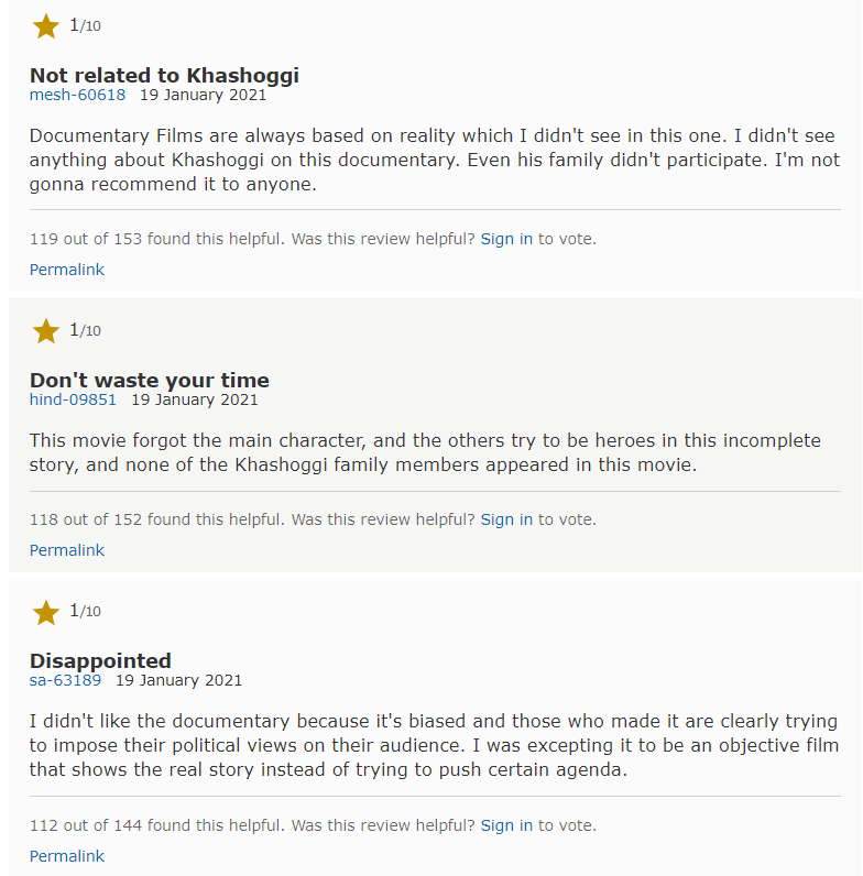 imdb the dissident comments
