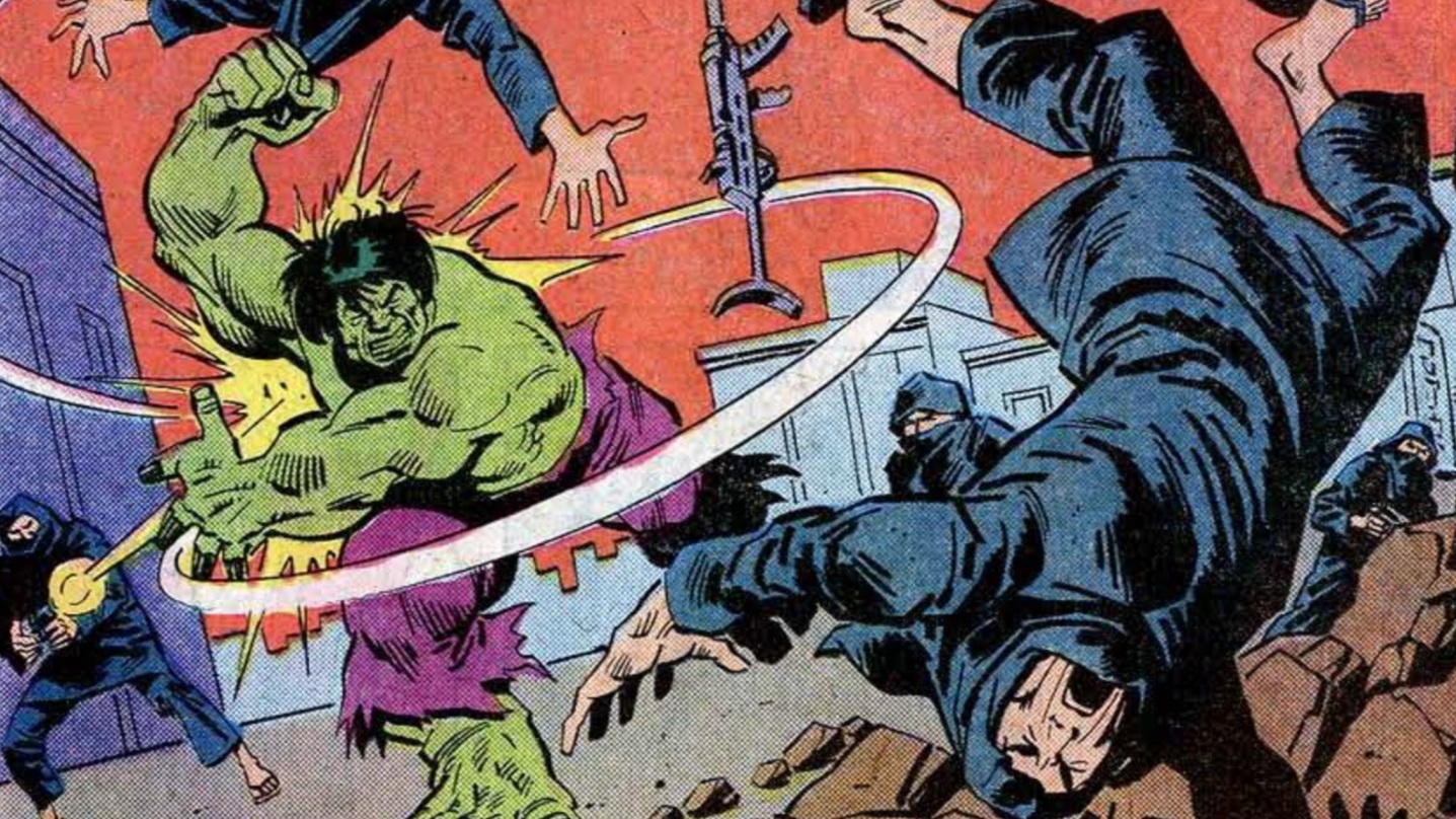 Hulk combat à la fois des soldats israéliens et des « tireurs arabes » dans le numéro 256 de la série de comics qui lui est consacrée (Marvel)