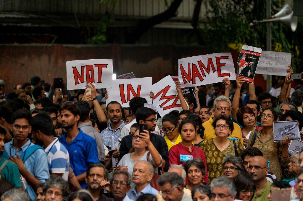 Indian protesters gather during a “Not in my name” silent protest in New Delhi in June 2017, following a spate of anti-Muslim killings (AFP)